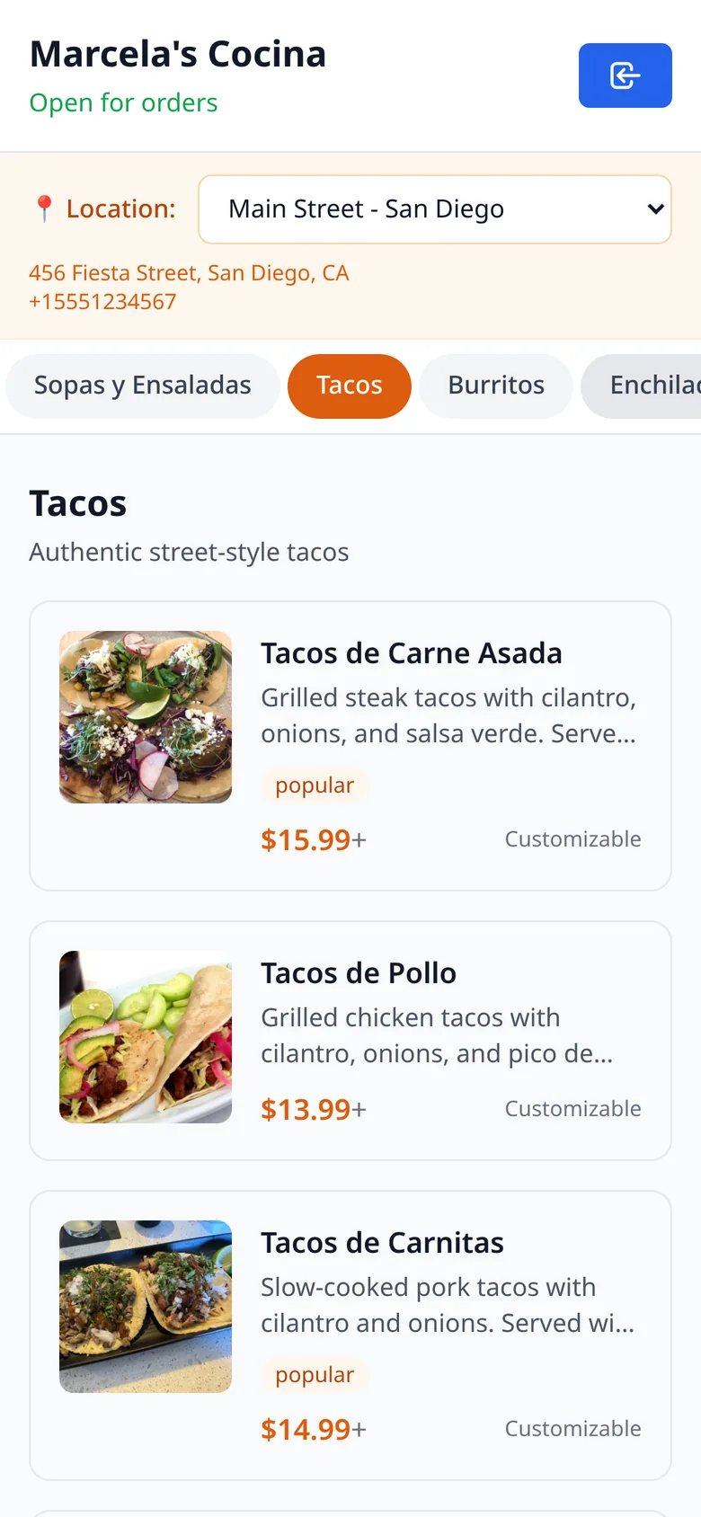 Mobile-first ordering. Built for the phone in your guest’s hand, with photos, categories and choices that are easy to tap.